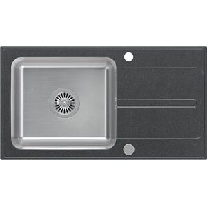Zlewozmywak Steiner RALPH 111 Fusion GraniteQ black dotted (czarny) z komorą stalową (780x430x190) z syfonem manualnym i zaślepką 13949663 5904310995924