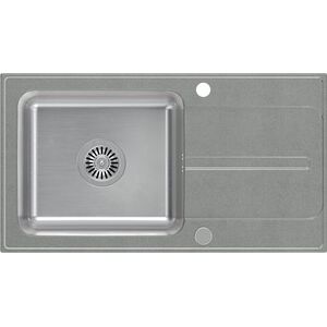 Zlewozmywak Steiner RALPH 111 Fusion GraniteQ silver stone z komorą stalową (780x430x190) z syfonem manualnym i zaślepką 13953844 5904310995931