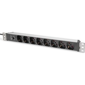 Digitus Digitus Socket strip with aluminum profile and back-up fuse, 8-way Italian output, 2 m cable IEC C14 plug 14151997 4016032483861
