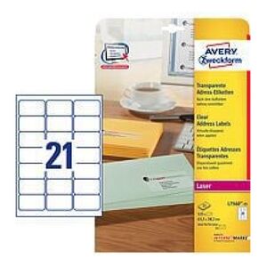 Avery Zweckform Przezroczyste etykiety do drukarek atramentowych 63.5x38.1mm 25 arkuszy (L7560-25) 709662 4004182235348