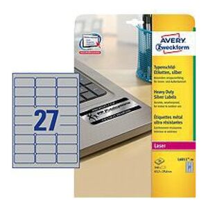 Avery Zweckform Etykiety znamionowe, srebrne 63.5x29.6mm 20 arkuszy (L6011-20) 709688 4004182060117