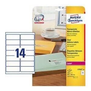 Avery Zweckform Przezroczyste etykiety do drukarek atramentowych 99.1x38.1mm 25 arkuszy (L7563-25) 709664 4004182236505