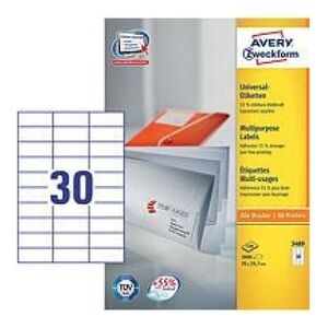 Avery Zweckform Etykiety Uniwersalne, Białe 70x29.7mm 100 arkuszy (3489) 709726 4004182034897