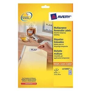 Avery Zweckform Białe usuwalne minietykiety 17.8x10mm 25 arkuszy (L4730REV-25) 709675 4004182047309