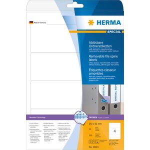 Herma Etykiety Special na segregatory, A4, odklejalne, białe, papier matowy nieprzejrzysty, 100 szt., zaokrąglone narożniki (10165) 788394 4008705101653