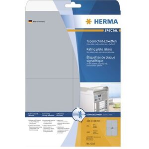 Herma Etykiety foliowe 4216, A4, do zastosowań na zewnątrz, 105 x 148 mm, folia matowa srebrna, 100 szt (4216) 785162 4008705042161