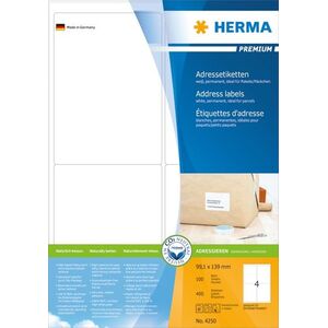 Herma Etykiety Premium A4, adresowe, białe, papier matowy, 400 szt., zaokrąglone narożniki (4250) 784806 4008705042505