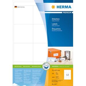 Herma Etykiety Premium 4617, A4, białe, 70 x 67,7 mm, papier matowy, 2400 szt. (4617) 785345 4008705046176
