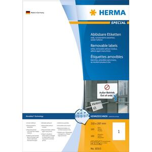 Herma Etykiety odklejalne Movables A4, białe, papier matowy, 100 szt., zaokrąglone narożniki (10315) 785659 4008705103152