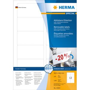 Herma Etykiety odklejalne Movables A4, białe, papier matowy, 1200 szt., zaokrąglone narożniki (10304) 788413 4008705103046