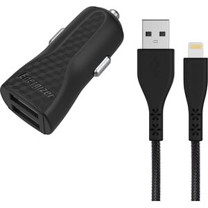 Ładowarka Energizer Energizer Car Charger 2xUSB + Lightning Cable (1.2m) black 7096192 3492548226276