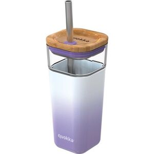 Quokka Quokka Liquid Cube - Kubek szklany 540 ml ze słomką ze stali nierdzewnej (Lilac Gradient) (40055) - 40055 7377621 8412497400553