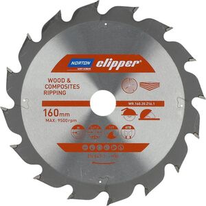 Norton Clipper NORTON PIŁA TARCZOWA 160mm x 20mm x 16z DREWNO I KOMPOZYTY ATB (2,6 / 1,6) N70184608038 7598113 5450248769330