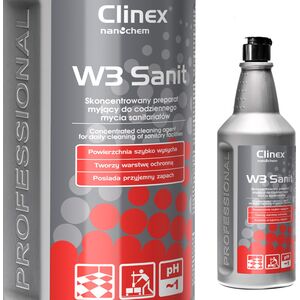 Clinex Płyn koncentrat do mycia glazury podłóg ścian w sanitariatach łazienkach CLINEX W3 Sanit 1L Płyn koncentrat do mycia glazury podłóg ścian w sanitariatach łazienkach CLINEX W3 Sanit 1L 8147862 5907513270416