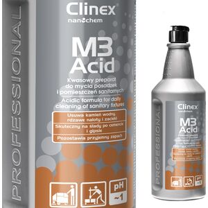 Clinex Koncentrat kwaśny płyn do mycia łazienek pomieszczeń sanitarnych CLINEX M3 Acid 1L Koncentrat kwaśny płyn do mycia łazienek pomieszczeń sanitarnych CLINEX M3 Acid 1L 8147877 5907513273714