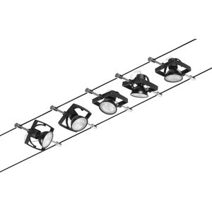 Paulmann Wire zestaw MacII max5x10W GU5,3 Czarny mat/Chrom 12V DC 60VA Metal/ Tworzywo sztuczne 8687272 4000870944349