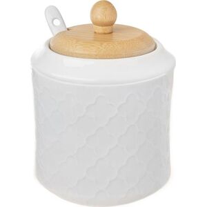 Orion Cukierniczka porcelanowa z łyżeczką i pokrywką bambusową cukiernica pojemnik na cukier 11,5 cm 9454517 8592381174323