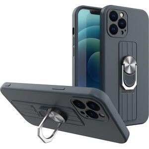 Hurtel Ring Case silikonowe etui z uchwytem na palec i podstawką do Samsung Galaxy A42 5G ciemnoniebieski 9511131 9145576215166