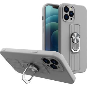 Hurtel Ring Case silikonowe etui z uchwytem na palec i podstawką do Samsung Galaxy A42 5G srebrny 9511135 9145576215203