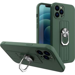 Hurtel Ring Case silikonowe etui z uchwytem na palec i podstawką do Samsung Galaxy S21 Ultra 5G ciemnozielony 9511168 9145576215531