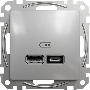 Schneider Electric Sedna Design, Gniazdo ładowania USB A+C 2,4A, srebrne aluminium 9557925 3606481479587