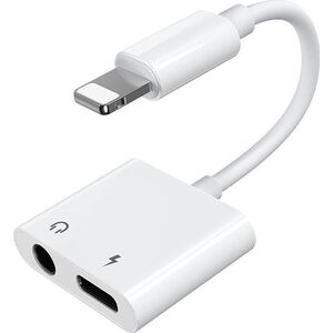 Adapter USB Joyroom Lightning - Jack 3.5mm + Lightning Biały  (6956116718978) 9903492 6956116718978
