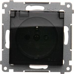 Kontakt-Simon Simon 54 Gniazdo do wersji IP44 z usz. (moduł) 16A 250V klapka transparentna czarny mat usz. do ramek S54 PREMIUM DGZ1BZ.01/49A 10134656 5902787870928