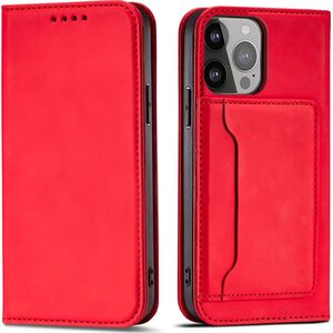 Hurtel Magnet Card Case etui do iPhone 13 Pro Max pokrowiec portfel na karty kartę podstawka czerwony 11542300 9145576251010