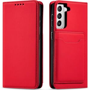 Hurtel Magnet Card Case etui do Samsung Galaxy S22+ (S22 Plus) pokrowiec portfel na karty kartę podstawka czerwony 11542330 9145576251331