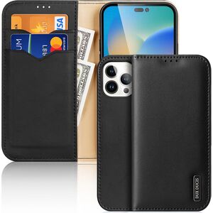 Dux Ducis Dux Ducis Hivo skórzane etui z klapką pokrowiec ze skóry naturalnej portfel na karty i dokumenty iPhone 14 Pro Max czarny 12297640 6934913033050