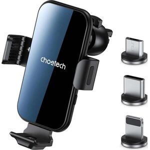 4kom.pl Uchwyt samochodowy Choetech Holder do auta na telefon z ładowarką indukcyjną QI na kratkę + magnetyczne końcówki Czarny 12564467 6932112102119