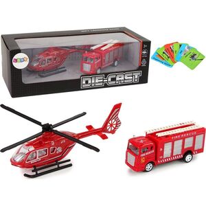 LeanToys Zestaw Autek Straż Pożarna Naciąg Helikopter Czerwony 12574424 5904665999950