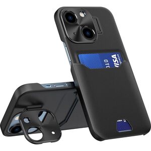 Hurtel Leather Stand Case etui do iPhone 14 pokrowiec portfel na kartę z podstawką czarne 12718445 9145576269664
