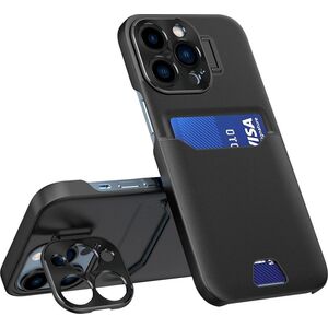 Hurtel Leather Stand Case etui do iPhone 14 Pro pokrowiec portfel na kartę z podstawką czarne 12718451 9145576269725