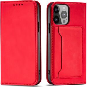 Hurtel Magnet Card Case etui Samsung Galaxy S23 Ultra pokrowiec z klapką portfel podstawka czerwone 12741400 9145576271131