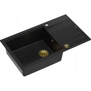 Zlewozmywak GraniteQ EVAN 136 XL GraniteQ zlewozmywak z syfonem Push To Open 1-komorowy z/o (860x500x210| kom. 420x490) pure carbon / elementy złote 12945573 5904310997829