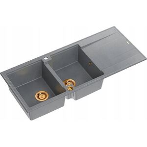 Zlewozmywak GraniteQ EVAN 121 GraniteQ zlewozmywak z syfonem Push To Open 2-komorowy z/o (1160x500x210| kom. 420x340) silver stone / elementy miedziane 12945674 5904310998383