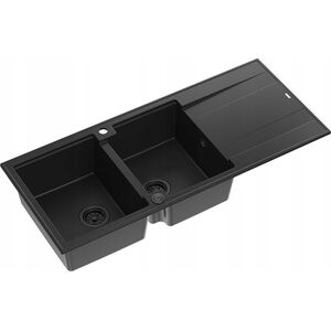 Zlewozmywak GraniteQ EVAN 121 GraniteQ zlewozmywak z syfonem Push To Open 2-komorowy z/o (1160x500x210| kom. 420x340) pure carbon / elementy pure carbon 12945678 5904310998406