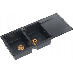 Zlewozmywak GraniteQ EVAN 121 GraniteQ zlewozmywak z syfonem Push To Open 2-komorowy z/o (1160x500x210| kom. 420x340) black diamond / elementy miedziane 12945679 5904310998444