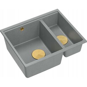 Zlewozmywak GraniteQ QUADRON | LOGAN 150 | granitowy zlewozmywak kuchenny SZARY + ZŁOTO PVD | wymiary: 56 x 46 x 22 cm | 1,5-komorowy podwieszany | podbudowa szafki od: 60 cm 12945695 5904310998789