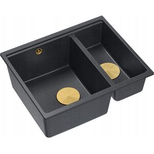 Zlewozmywak GraniteQ QUADRON | LOGAN 150 | granitowy zlewozmywak kuchenny CZARNY + ZŁOTO PVD | wymiary: 56 x 46 x 22 cm | 1,5-komorowy podwieszany | podbudowa szafki od: 60 cm 12945706 5904310998840