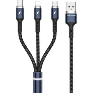 Kabel USB Wekome USB-A - USB-C + microUSB + Lightning 1.2 m Czarny (WK-WDC-119_BLACK) 13026878 6941027613702