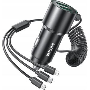 Ładowarka Wekome Ładowarka samochodowa z wbudowanym kablem 3w1 USB-C / Lightning / Micro USB + 2x USB-A 33W Czarna 13216600 6941027643983