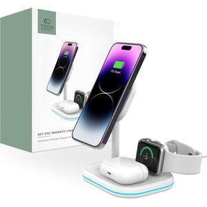 Ładowarka Tech-Protect Ładowarka bezprzewodowa Tech-Protect QI15W-A27 3in1 Magnetic MagSafe Wireless Charger White 13237505 9490713934647