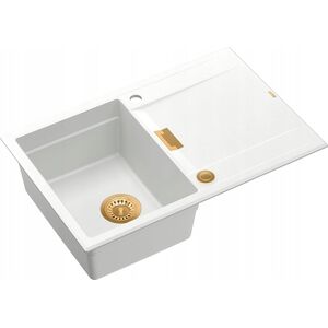 Zlewozmywak Owen OWEN 111 GraniteQ zlewozmywak z syfonem Push 2 Open 1-komorowy z/o (760x500x215| kom. 330x430) snow white / elementy miedziane 13241496 5904310997973