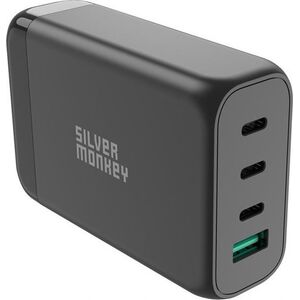 Ładowarka Silver Monkey Ładowarka GaN Silver Monkey SMA151 130W 3xUSB-C PD USB-A QC 3.0 z odłączanym kablem zasilającym - czarna 13252028 5900779359215