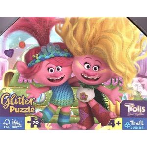 Trefl Puzzle 70el glitter w kuferku Brokatowe Trolle. Trolls 3 53021 Trefl 13276678 5900511530216