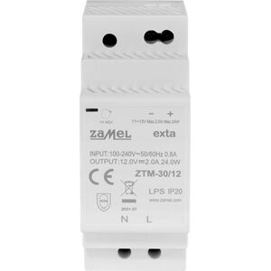 Zamel Zasilacz impulsowy montowany na szynie TH-35 (DIN) , 30W, 12V DC typ: ZTM-30/12 EXT10000281 13492513 5903669479024