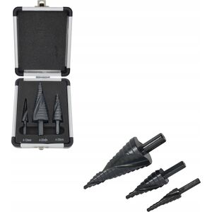 Wiertło AWTools AW WIERTŁO STOPNIOWE SPIRALNE KPL. 3szt./ 4-12 4-20 4-39mm/ AICrN/ CZARNE/ ETUI PLASTIK. 13520296 5903678616229