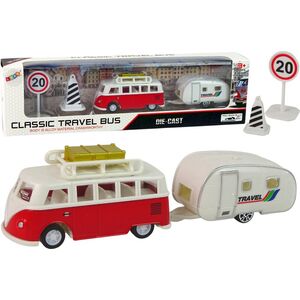 LeanToys Zestaw Pojazdów Czerwony Bus z Przyczepą Campingową 13655745 5905323215054